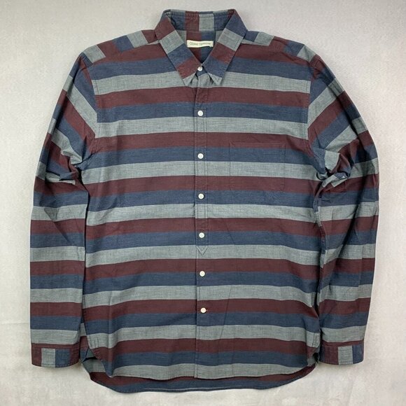 Oliver Spencer Men Shirt Large 16/41 Blue Red Striped Button Up Long Sleeve Gray - Picture 1 of 10
